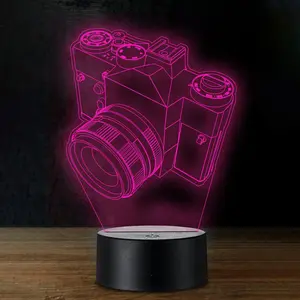 1pc acrylic table lamp engraved with a camera outline pattern, a color-changing LED night light for the bedroom, suitable for parties, Christmas, Valentine's Day, birthdays, and as a creative gift for family, lovers, and friends.