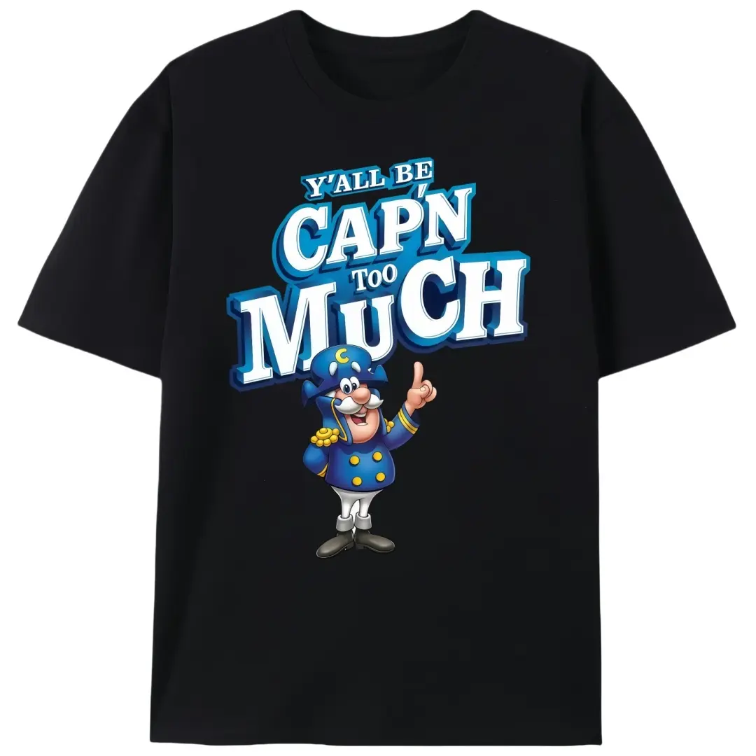 Men's Graphic T-shirt with "Y'all Be Cap'n" Funny Meme, Casual Stretch Knit Cotton Fabric, Short-Sleeve Summer Chinese New Year Gift, Print, Fitted Cut