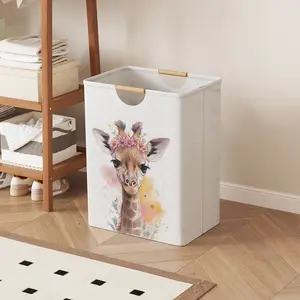 Giraffe Print Open Storage Box, Foldable Laundry Basket with Handle, Home Bathroom Collapsible Clothes Organizer Bucket