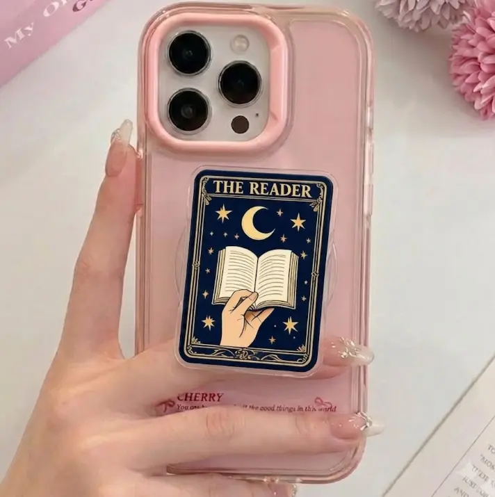 The Reader Tarot Card Phone Grip | Vintage Celestial Moon & Stars | Witchy Bookworm Gift Phone Holder | Gothic Phone Stand