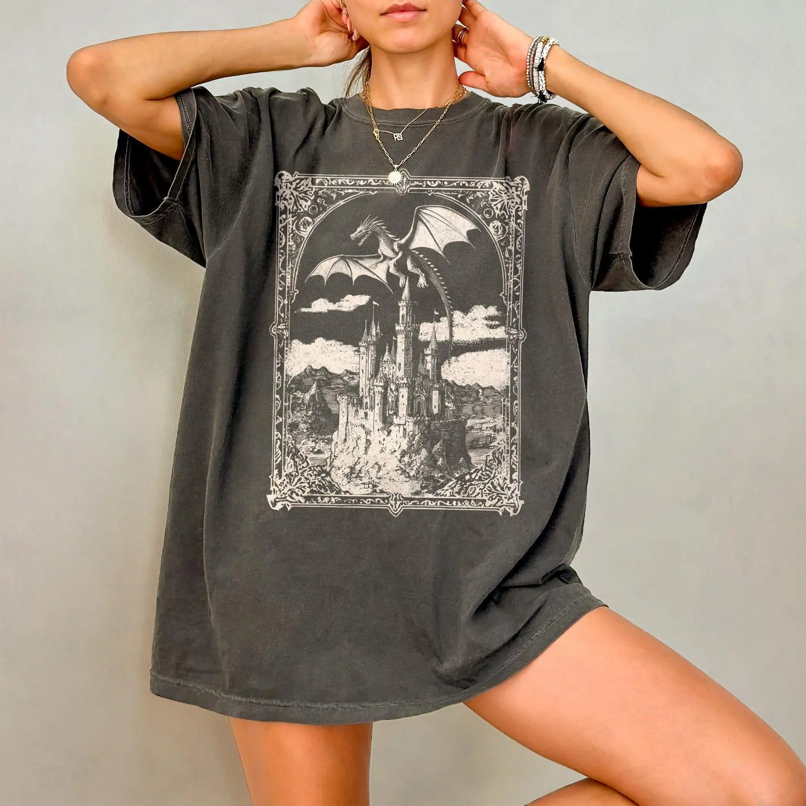Comfort Color Vintage Dragon Shirt, Dragon Comfort Colors T-Shirt, Dark Medieval Shirt, Artsy Shirt, Gift for Fantasy Reader, Castlecore Dragon Lover Gift