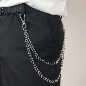 Punk Metal Double Layered Pants Chain for Men Women New Hip Hop Silver Color Jeans Waist Chain Party Jewelry Accessories