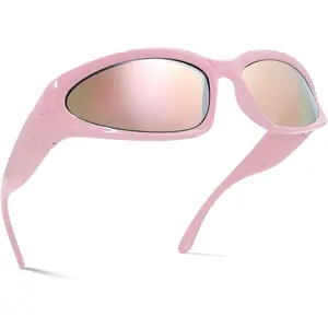 Y2K Wrap Around Sunglasses Fashion Rave Metallic Chrome Space Alien Glasses Futuristic Shades Sports for Women Men
