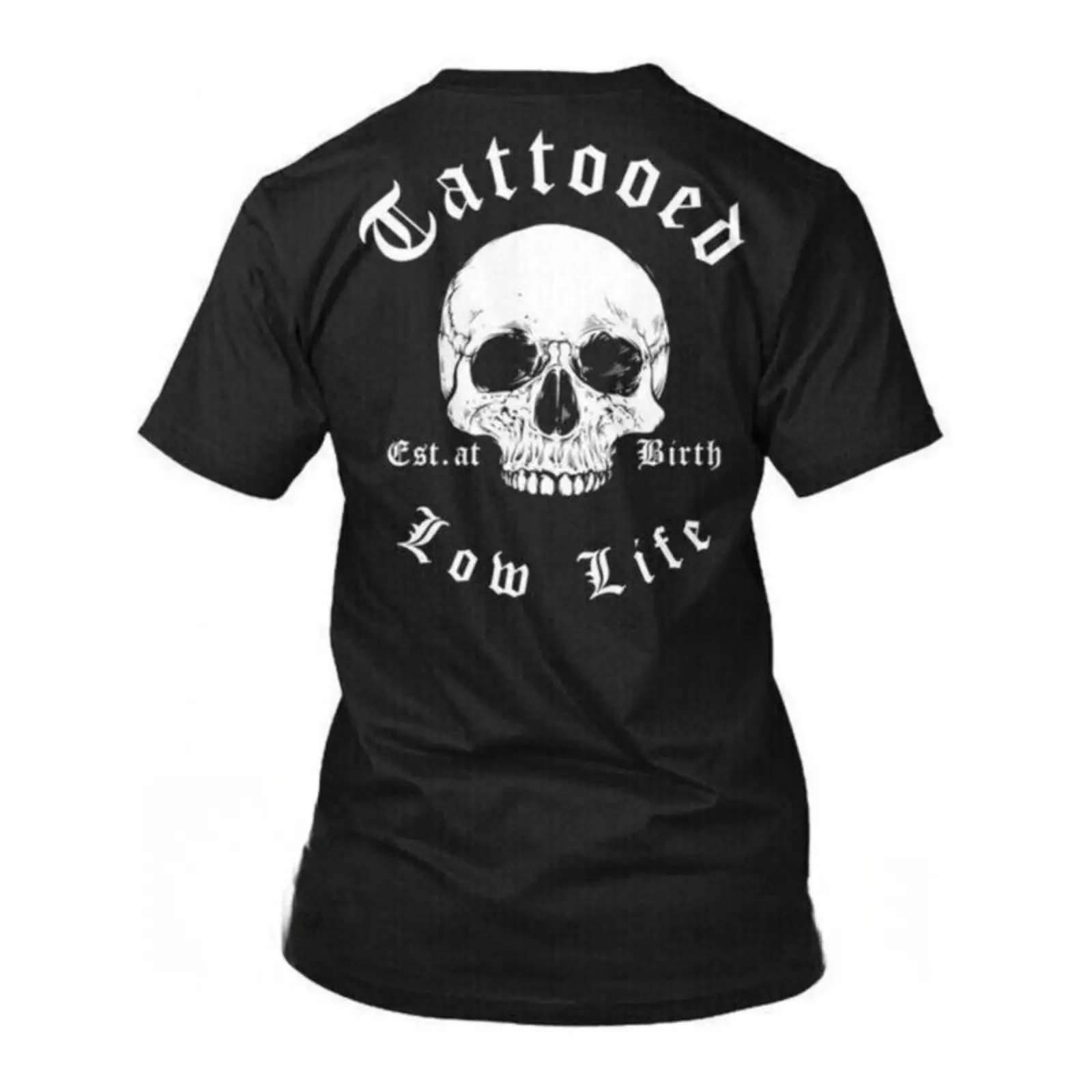 180g[100%cotton]Tattooed Low Life Est At Birth Tee |   Edgy Vintage Graphic T-Shirt |   Retro Tattoo Aesthetic Top |   Trendy Streetwear Apparel |   Unisex Soft Cotton Casual Shirt |   Alternative Style Gift Idea |   Grungy Skeleton Art Print