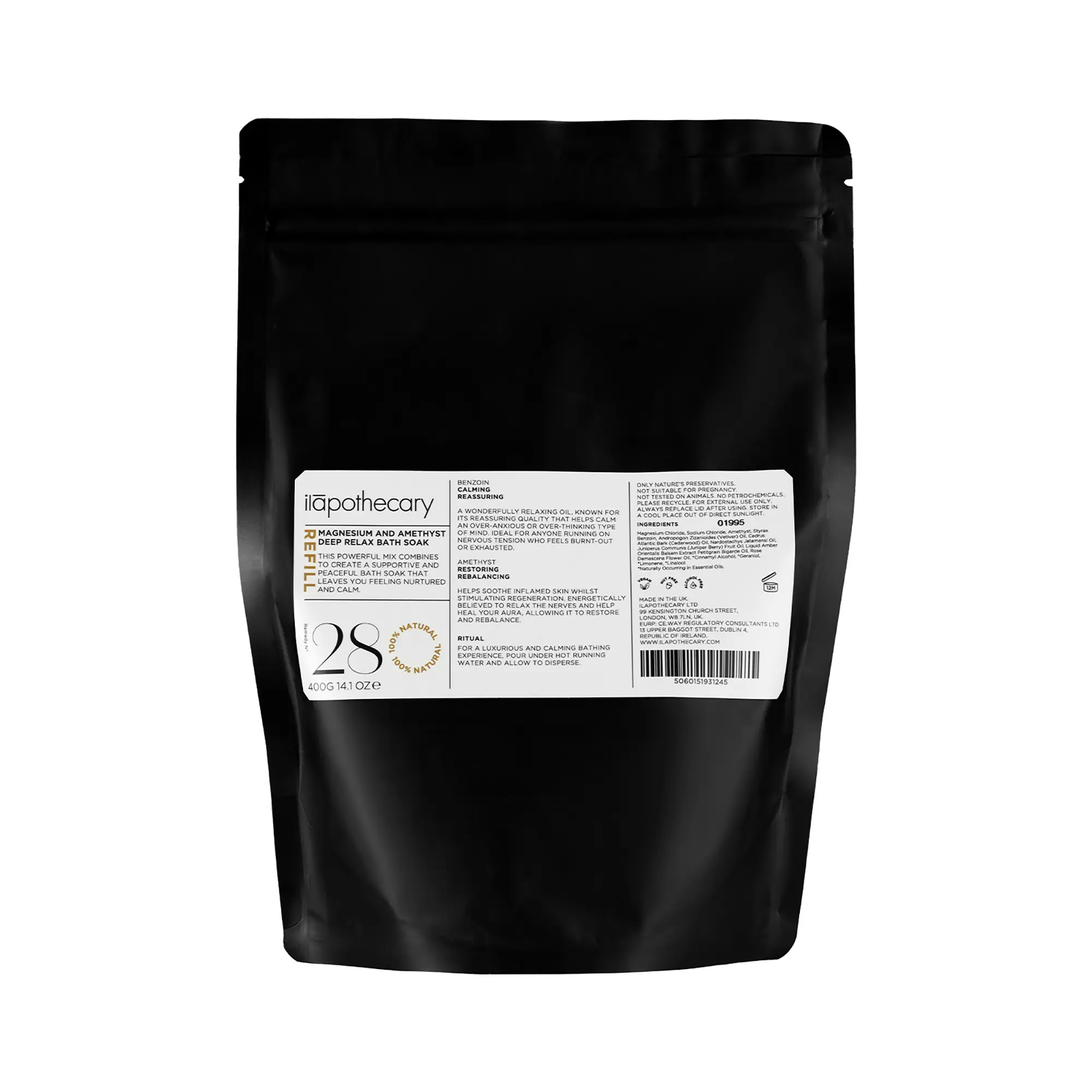 ilapothecary Magnesium and Amethyst Deep Relax Bath Soak - Gluten Free - Mineral Salt Magnesium Bath Soak - Alcohol and Nut Free - 400 g (Refill)