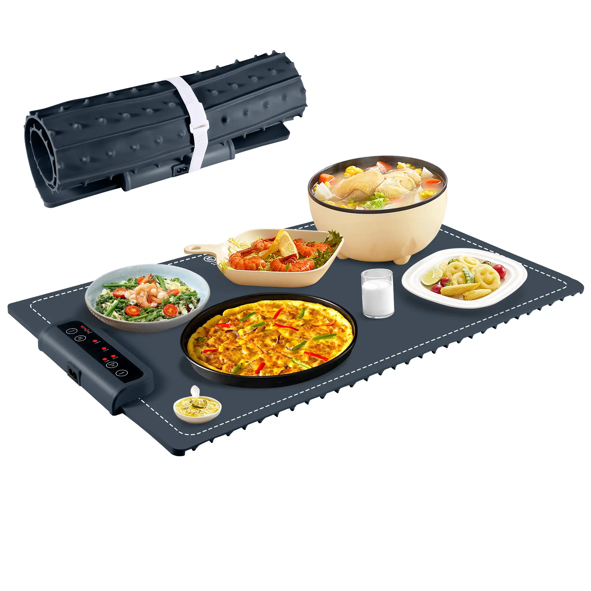 Electric Warming Tray - Portable Food Warmer with Time Modes Locking Function Adjustable Temperature Control Foldable Silicone Heating Tray for Partie