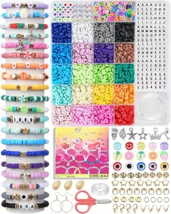 Bracelet Making Kit 5000 Pcs Clay Beads Flat Preppy Beads for Friendship Jewelry Making Polymer Heishi Beads with Charms Gifts for Teen Girls Crafts for Girls Ages 6 7 8 9 10 11 12