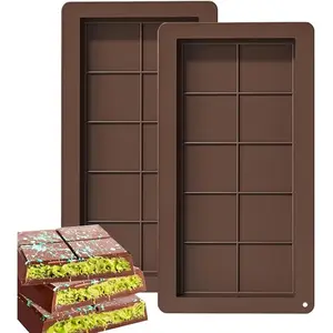 2PCS Silicone Chocolate Bar Molds for Dubai Chocolate Kadayif and Pistachio Baking Non-Stick Reusable DIY Homemade Molds Gift yocosh