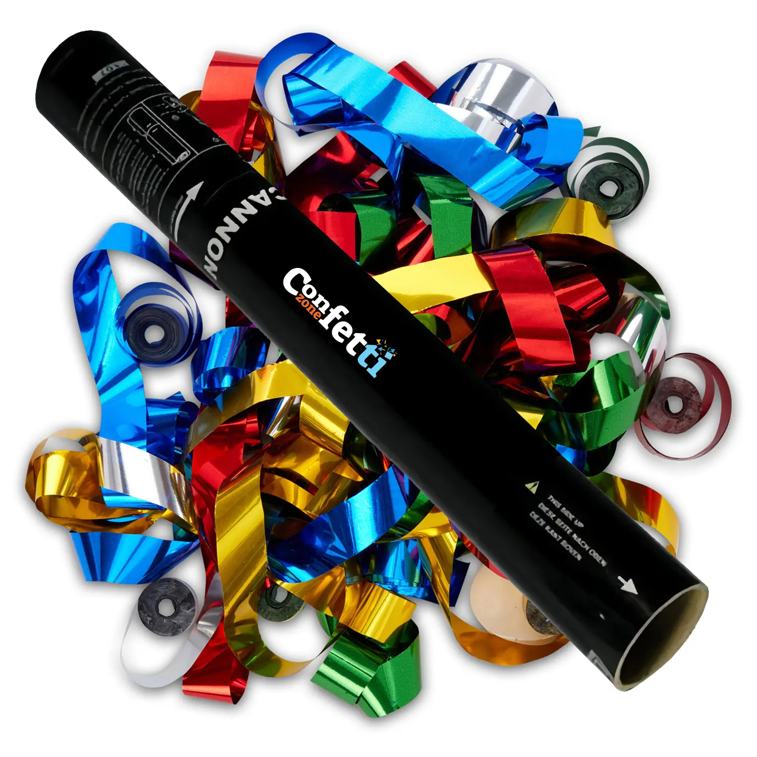 24in Handheld Compact Paper Streamer Confetti Cannon - Glossy Reflective Multicolor Metallic, Twist Launch Festive Party Decor Supply for Celebration, Ceremony Events