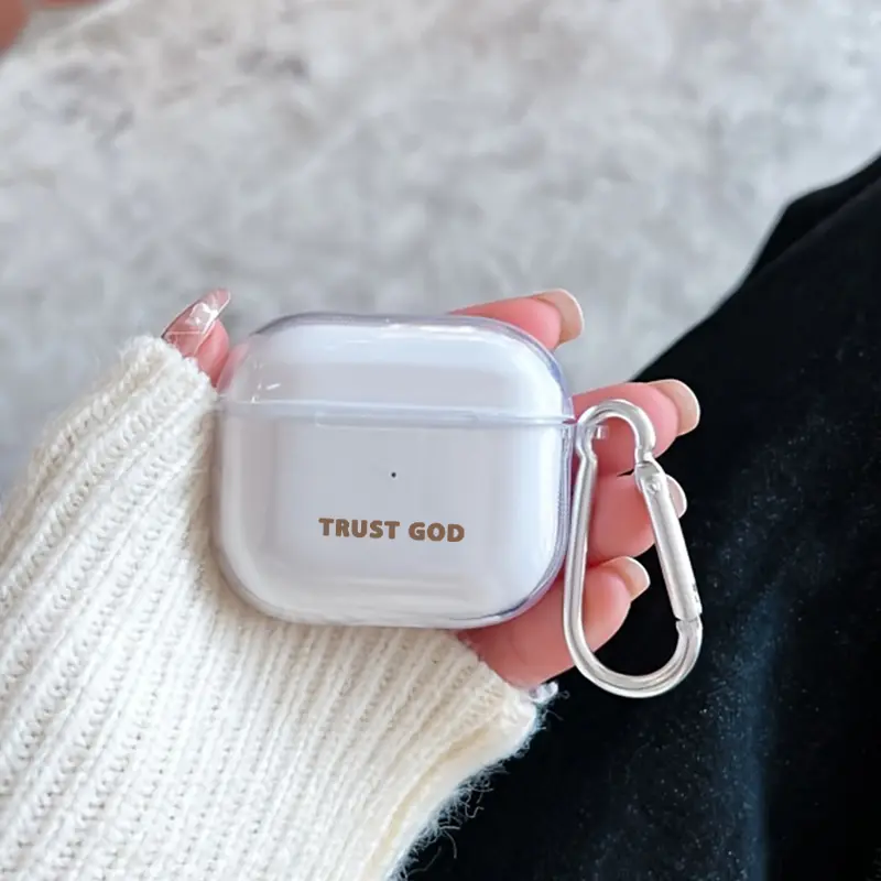 Trust In God Christian Pattern TPU Soft Protective Case for Apple AirPods 4/3/2/1/Pro/Pro2 Transparent Earphone Cover with Keychain Attachment