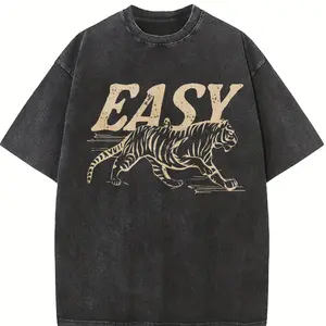 Comfort Colors Easy Tiger T-shirt - Casual Crew Neck, 4th of July Shirt, Long Sleeve, Graphic Design, Available in Multiple Colors, Suitable for Men & Women - Top
