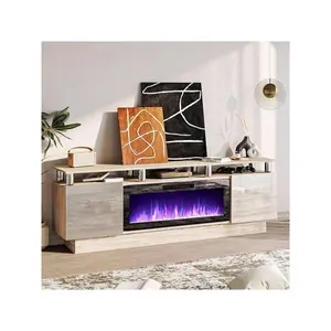70" Modern Fireplace TV Stand  36" Electric Fireplace For TVs Up To 80", Luxury LED-Lit Entertainment Center  High-Gloss Grey Cabinet, Perfect For Living Room,  LED And Plug Wall Mounted Floating with Lights