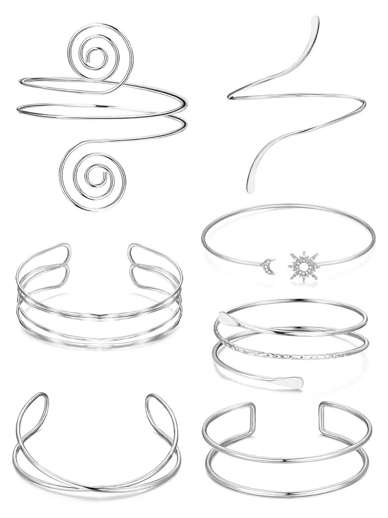 7 Pcs Arm Cuff Jewelry for Women, Upper Arm Cuff Bangle Band, Adjustable Arm Cuff Bracelet, Trendy Bangle, Stackable Bracelets, Fashionable and Stylish Accessory, Armband Set, Fashionable Jewelry Accessories