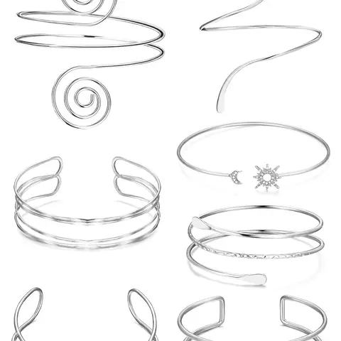 7 Pcs Adjustable Arm Cuff Jewelry Set for Women, Upper Arm Cuff Bangle Band, Stackable Armband Bracelets, Fashionable Jewelry Accessories