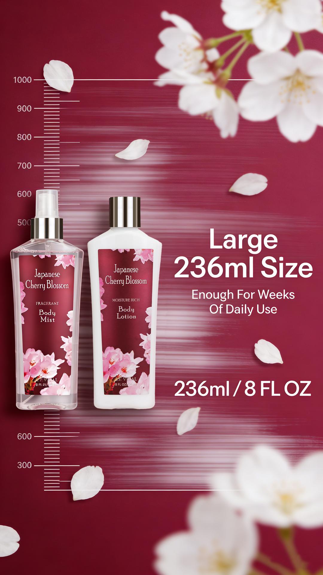 Vital Luxury Cherry Blossom Scented Bath Travel Set | 3oz Body Lotion, 3oz Body Mist | Rich Lather, All-Day Freshness, Moisturizing & Revitalizing | Ideal Gift for Mom, Wife, Sister & Girlfriend! Moisturize