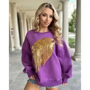 Purple & Gold Sequin Fringe Football Pullover