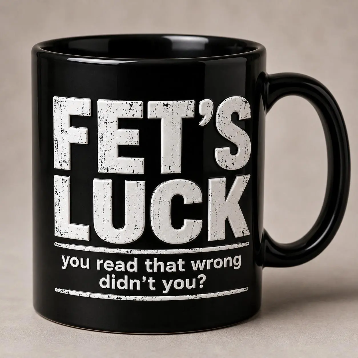 Funny FET’S LUCK Coffee Mug, You Read That Wrong Joke Mug, Sarcastic Adult Humor Gift, 3D Effect Mug