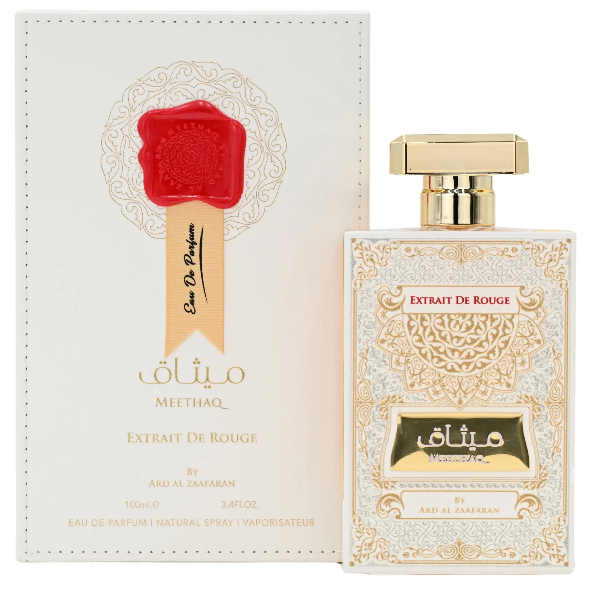 Ard Al Zaafaran Meethaq Extrait De Rouge Unisex EDP Spray - 3.4 oz, Soft Floral-Citrus Scent, Citrus Rose Vanilla Notes, Sweet Elegant Aroma, New in Box, Lemon-Lime, Elevated, Aromatic, Floral, Fruit-Based Unisex Fragrance, Lemon-Lime Unisex Fragrance