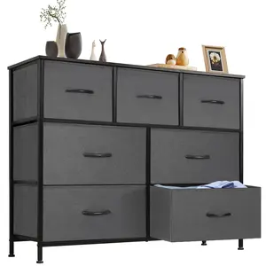 Crafted Comforts Dresser with Fabric Bins and Wooden Top, Large Capacity Tall Dresser for Closet, Entryway, and Nursery