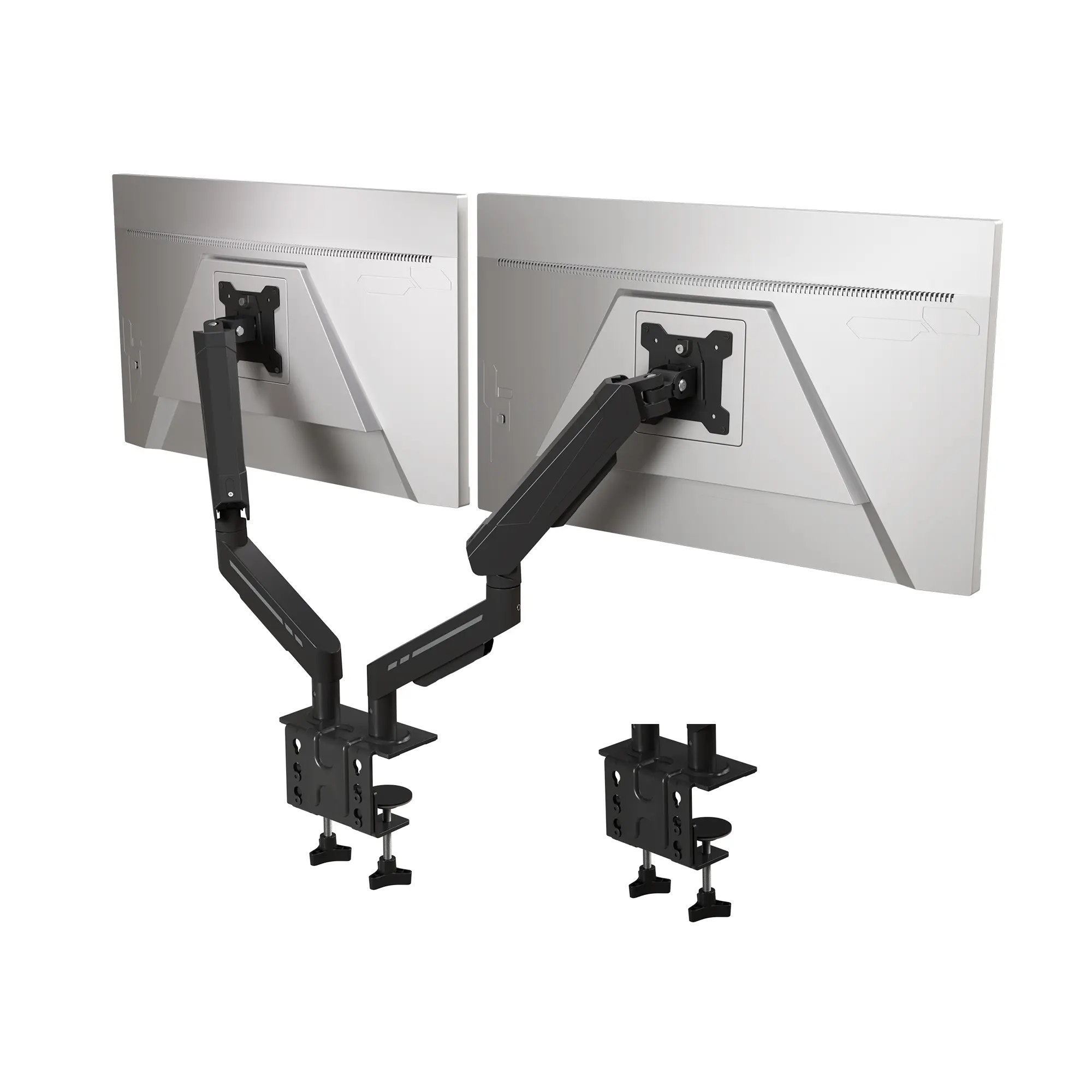 Dual Monitor Stand, Fully Adjustable Gaming Monitor Desk Mount for 17–32″ Computer Screens, Full Motion VESA 75x75/100x100 with C-Clamp & Grommet Base, Each Arm Holds 4.4 to 19.8 lbs