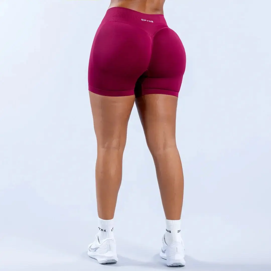 Women's Dfyne Impact Seamless Low-Rise Gym Shorts - 4.5" Inseam, Ribbed Band, Subtle Glute Contour, Compressive Nylon Blend, True-to-Size Sporty Chic Activewear for Gym, Casual Athleisure