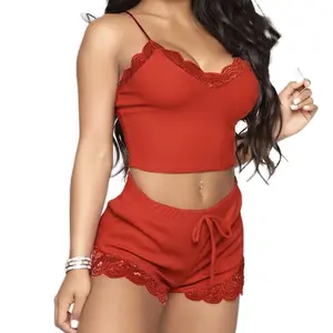 Women's Sleeveless Lace Cami Top Pajamas Set for Loungewear and Nightwear