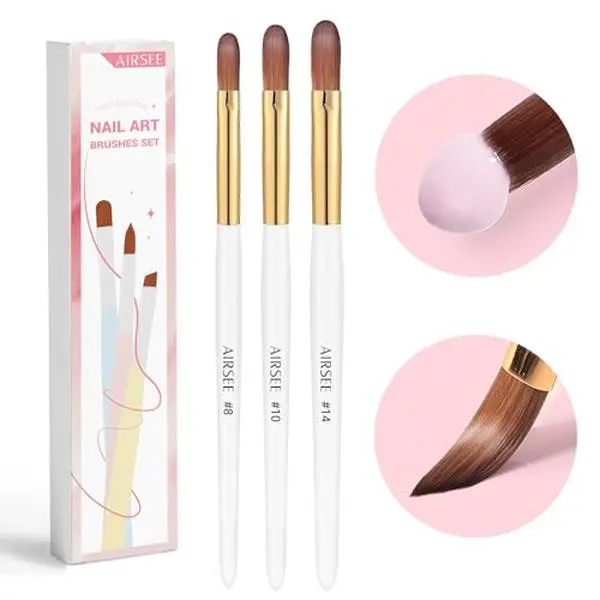 AIRSEE 3PCS Acrylic Nail Brush Set, Size 8/10/14 for Manicure,White