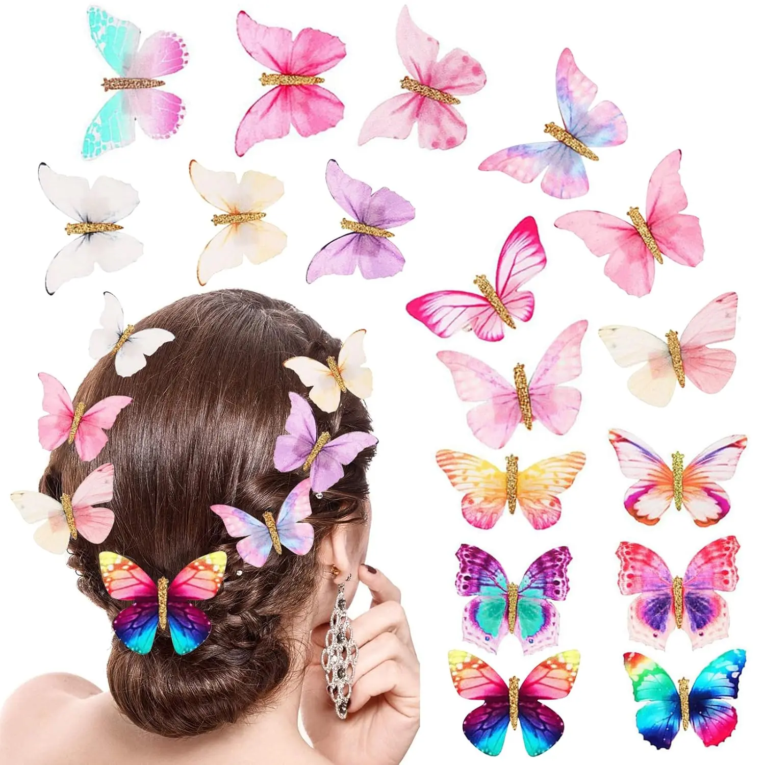 20Pcs Butterfly Hair Clips Moving Rainbow Glitter Clips Fairy Accessories for Women Hair Accessories for GIRLS
