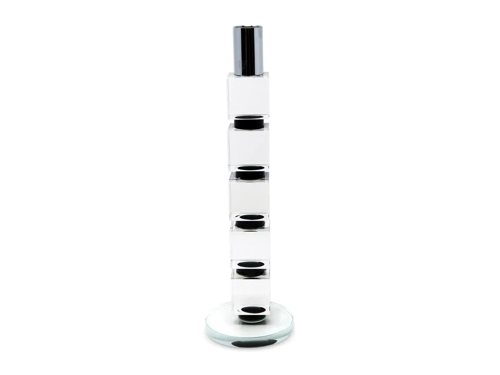 212 MAIN 11 in. Glossy Silver-Black Solid Geometric Crystal Taper Candle Holder - Contemporary Decorative Home Accessory for Dining Room Holiday Gifts, Room Decor
