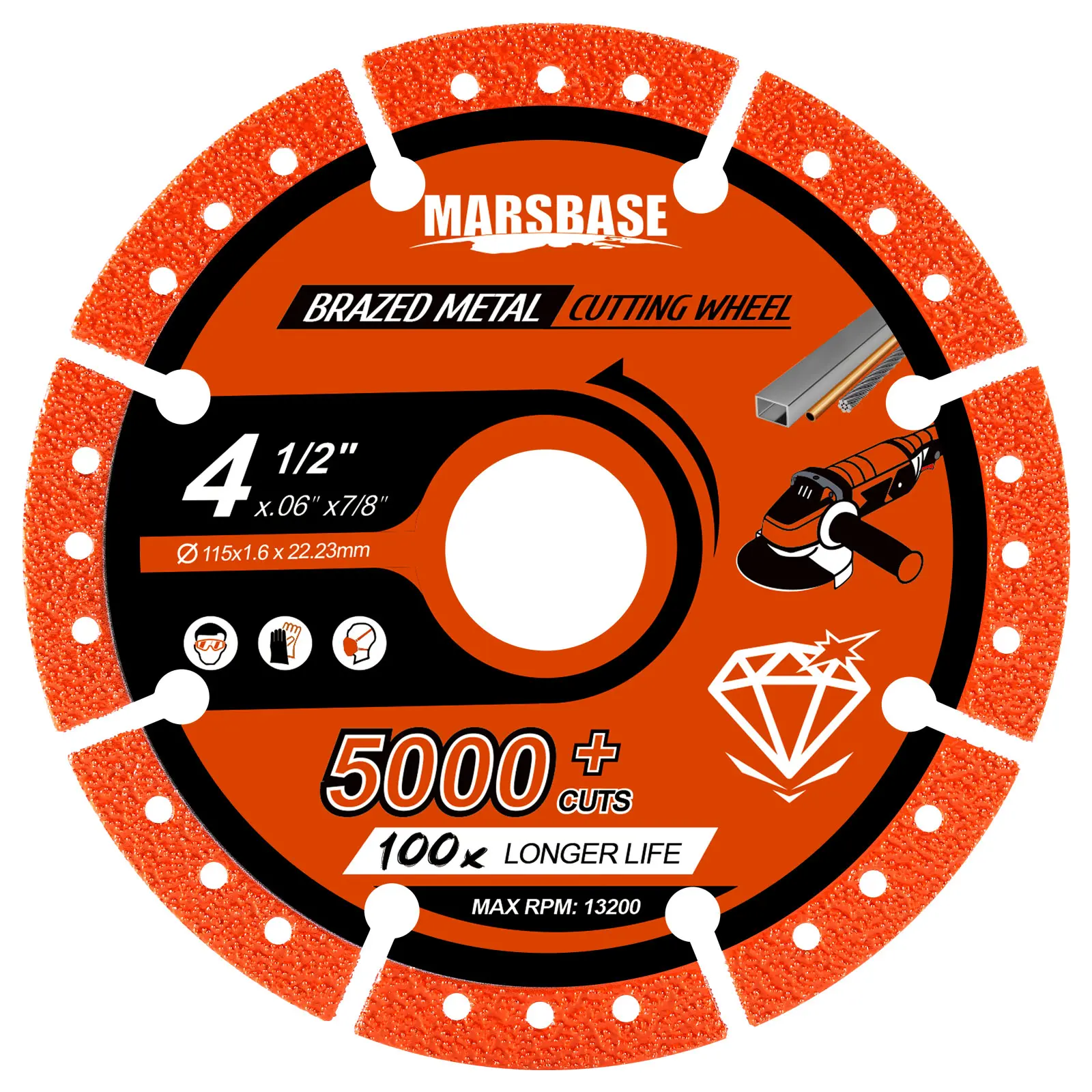 4 1/2 Inch Durable Diamond Cutting Discs, 115x1.6x22.23mm Abrasive Blades, 2-in-1 Cutting & Grinding Tool for Angle Grinders, 7/8in Arbor Hole, 5/8" 4/5" Adapters, 4/5in Washer Fit, Dry Metal & Rebar Cutting