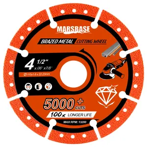 Cut Off Wheels 4 1/2 Inch Diamond Brazed Metal Cutting Wheels with 7/8" Arbor Hole Angle Grinder Cutting Disc on Rebar, Steel, Iron and INOX, with 5/8" 4/5" Adapters