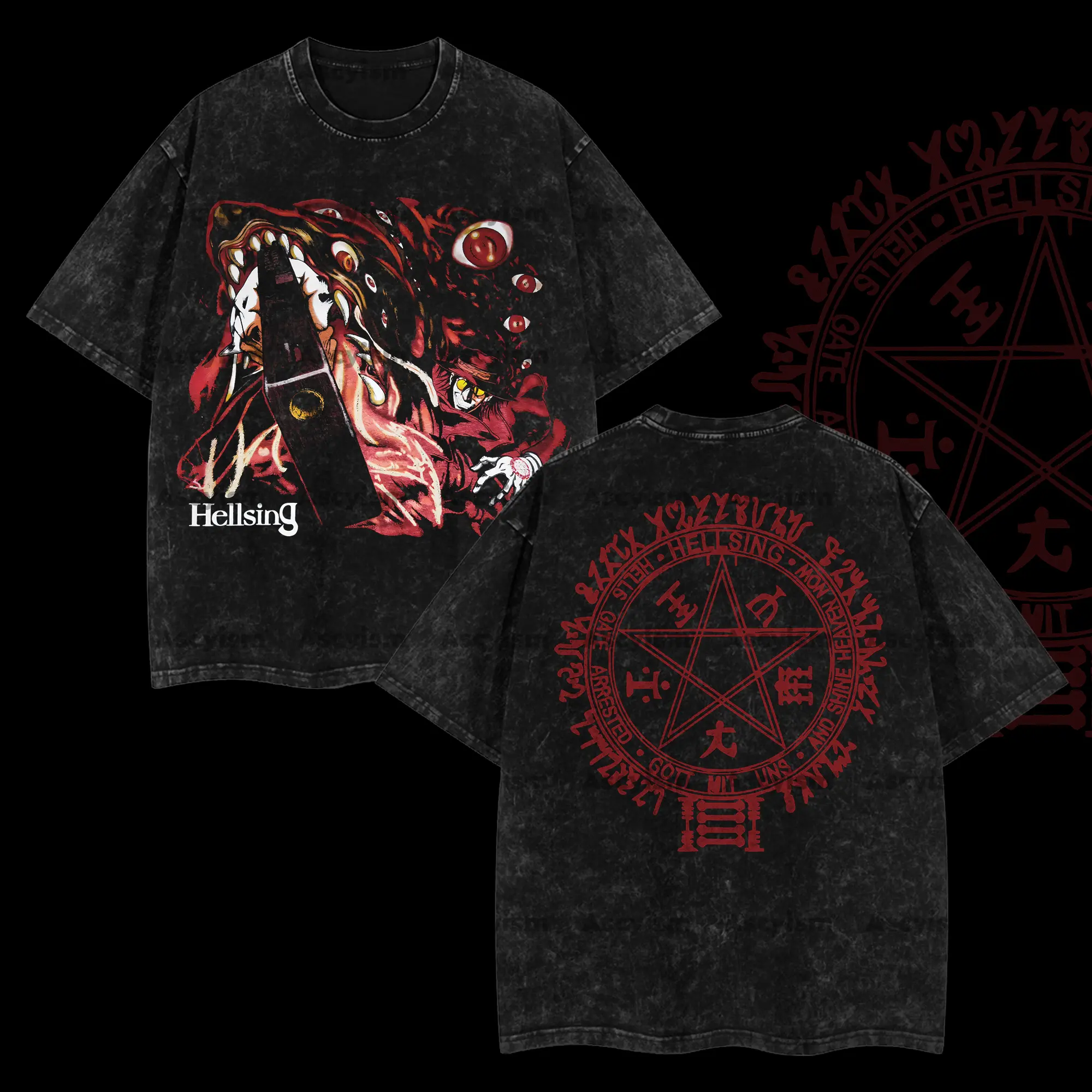 "Alucard" Hellsing Anime Retro Unisex Acid Washed Heavyweight Cotton T-shirt, Hellsing 2026 Anime Merch, Soft Cotton Streetwear Clothes, Unisex Manga Apparel, Gift for Anime Fans,