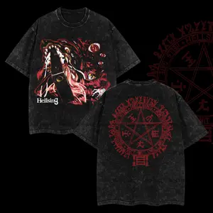 "Alucard" Hellsing  Retro Vintage Unisex Oversize Anime Manga Acid Washed Heavyweight Cotton T-shirt, Anime Merch, Gift For Anime Fan.