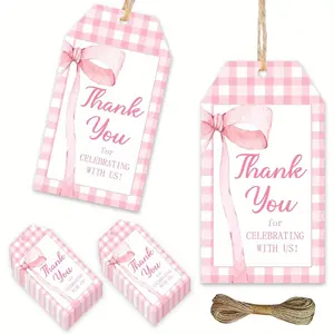 50Pcs Pink Bow Thank You Tags Pink Bow Theme Thank You Label Gift Wrapping Pink Coquette Bow Princess Birthday Party Decor for Bridal Shower