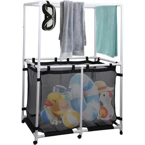 Pool Storage, Pool Storage Bin, Pool Toy Storage, 214 Gallons 48.4’’ L Extra Large, Pool Float Storage, Pool Storage Bins, Rolling Poolside Mesh Container, Waterproof for Pool Storage