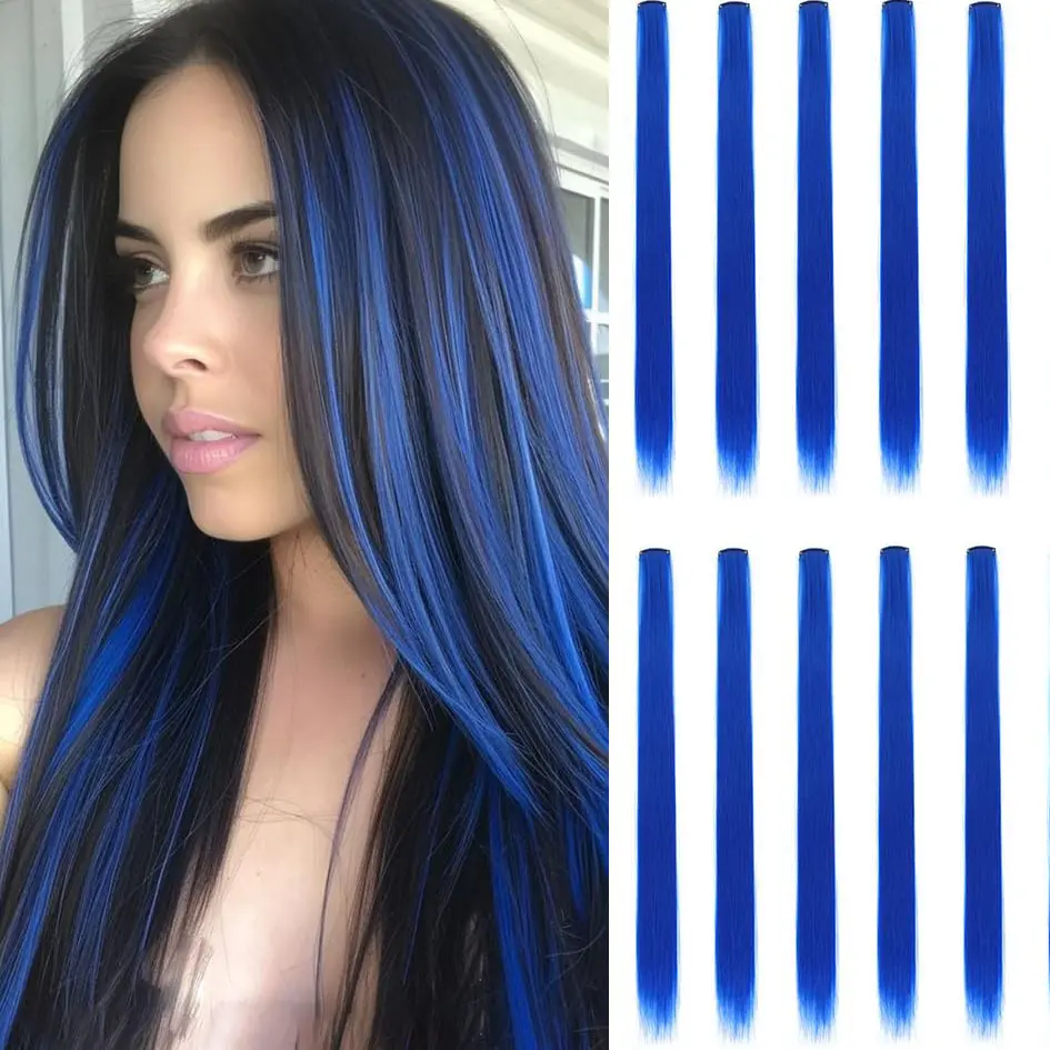 Women's 22-Inch Clip in Colored Hair Extensions, 10PCS Straight Detachable Synthetic Extensions, Quick Install Hairpieces for Parties/Cosplay, Female Wear Highlights Hair Accessories