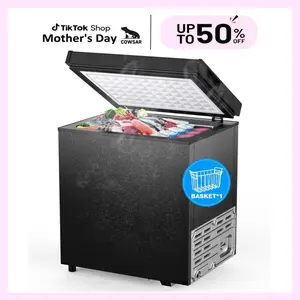 COWSAR 1.8 Cu.Ft Chest Freezer with Removable Basket and Bottom Defrost Water Drain Freestanding Top Open Door, Deep Freezer, Icebox, Cold Storage, Food Preservation, Mini Freezer with Adjustable 7 Thermostat for Home/Apartment, Black