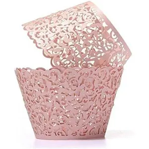 Cupcake Wrappers Laser Cut Wrap Case Decor Wedding Shower Wrap 50 Pack (Pink)
