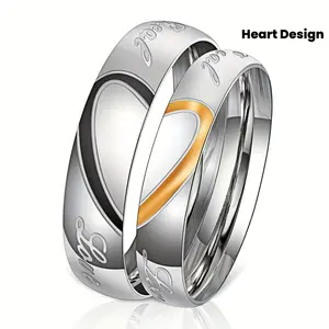 2-piece stainless steel couple rings - double heart design, suitable for weddings and gifts, unisex