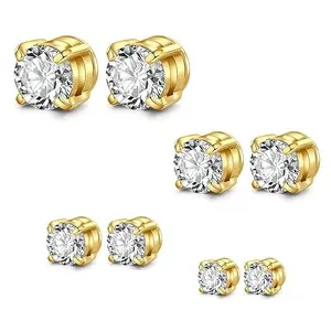 Men's Magnetic Stud Earrings - Non Piercing Stainless Steel Hypoallergenic, Minimalist Round, Silver/Black/Gold Hypoallergenic Fake Earrings for Women