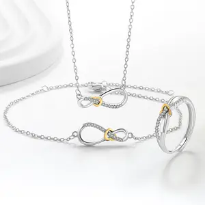 3-Piece Vintage Infinity 8 Jewelry Set - Women's Interlocking Necklace, Exquisite Bracelet, Minimalist Ring, Elegant Accessories