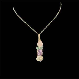 Gold Wire Wrapped Crystal Necklace - Polished Crystal Pebble Pendant - Healing Stone Unique Jewelry Gift for Grounding & Stress Relief - 18-inch Chain - Handmade Spiritual Accessory