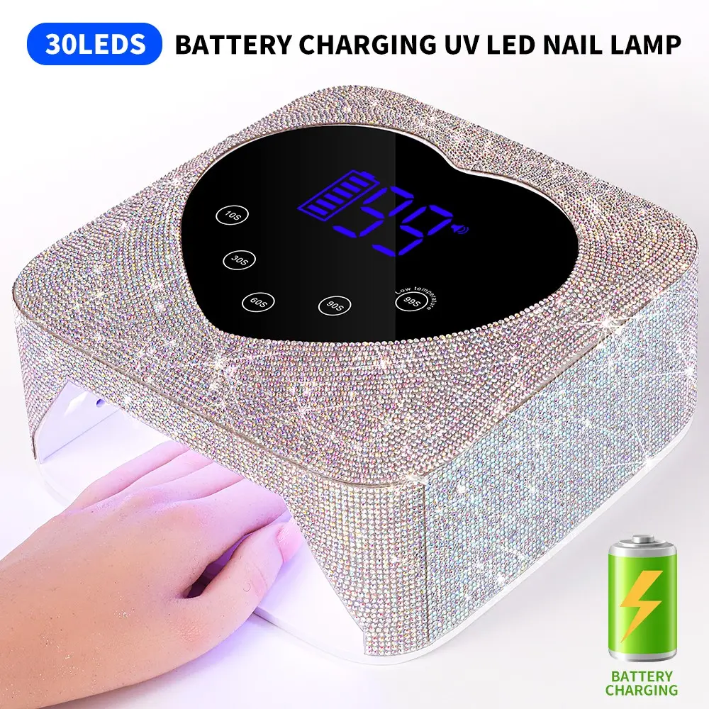 UV LED Nail Lamp, 30 LEDs, Rechargeable, Shiny, Wireless Nail Dryer, Gel Polishing Light Strip, 5 Timer Settings, Professional Quick-Dry Curing Light Strip with Display and Automatic Sensor, Suitable for Salons and Home Use