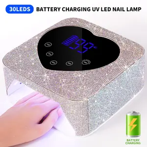 UV LED Nail Lamp, 30 LEDs, Rechargeable, Shiny, Wireless Nail Dryer, Gel Polishing Light Strip, 5 Timer Settings, Professional Quick-Dry Curing Light Strip with Display and Automatic Sensor, Suitable for Salons and Home Use