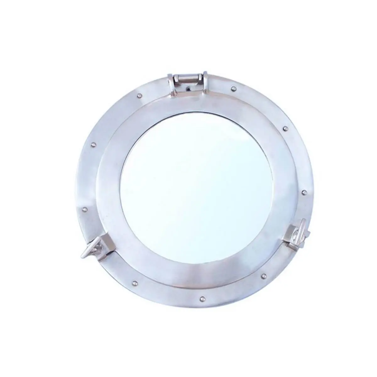 12 in. Brushed Nickel Handcrafted Antique Round Glass Wall Mirror, 1-Piece Deluxe Class Decorative Ship Porthole Window MC-1963-12-BN-W