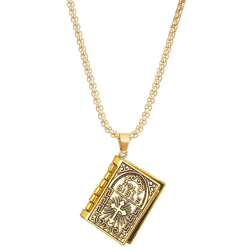 [Treasure of the Store] Openable Bible Book Bible Religious Cross Necklace Pendant Retro Personalized Design Necklace Holiday Gift Summer Limited Graduation Season
