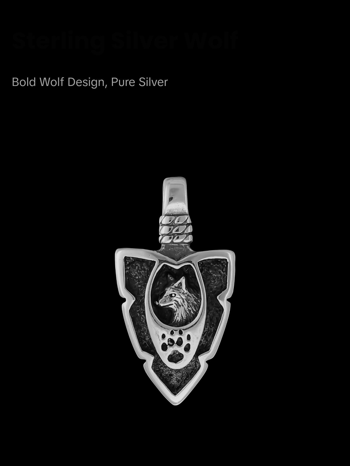 Wolf Pendant, Arrowhead pendant, no Inlay, 925 Sterling Silver