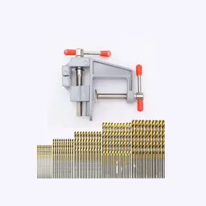 Mini Table Vice, Mini Table Vice with Drill Bit Set, Multifunctional Home Fixing Tool, Aluminum Alloy Small Flat Nose Clamp, Hardware Tools