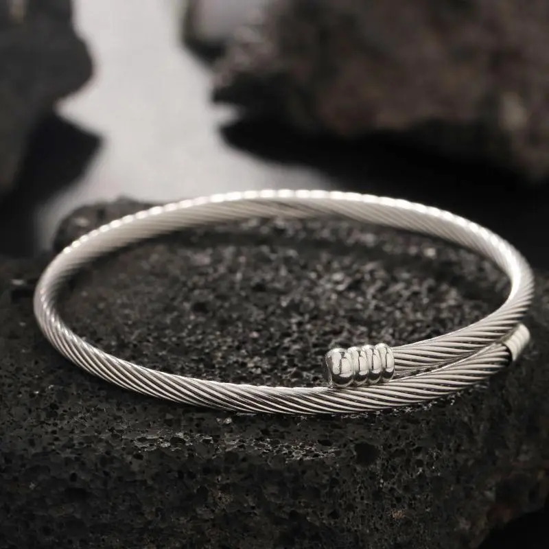 Unisex Elastic Cable Wire Bangle Stainless Steel Bracelet Screw with Removable End Plug Twisted Cuff Charm Beads fit DIY Jewelr