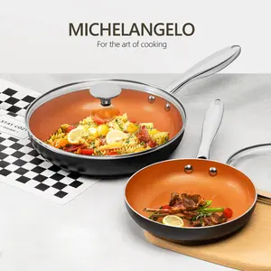 MICHELANGELO 8/10/12 Frying Pan with Lid, Nonstick Inch Frying Pan with Ceramic Titanium Coating, Copper Fry Pan sets with Lid, Nonstick Frying Pans cookware